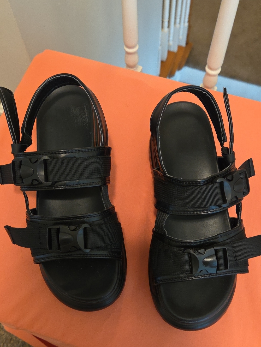 Women's Black Adjustable Strap Sandals